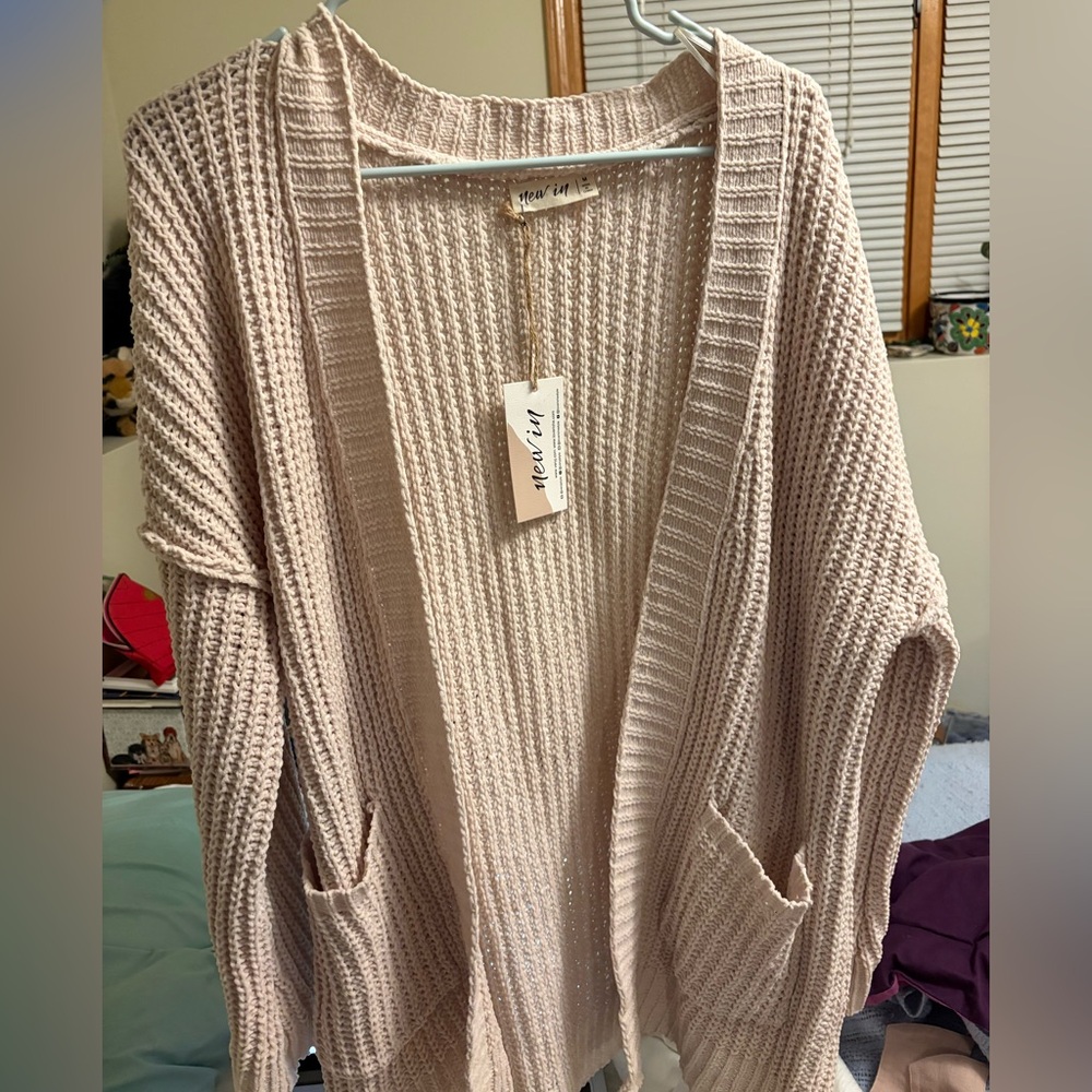 NWT New In Magnolia Boutique Cream Textured Knit Open Ribbed Cardigan Sweater